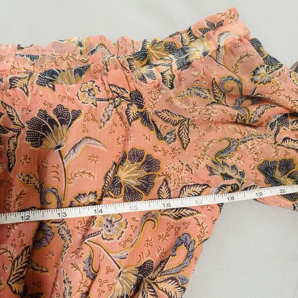 Patrons of Peace OTS Fresco Dress Sz Large Peach Floral Tiered Skirt - Picture 9 of 12